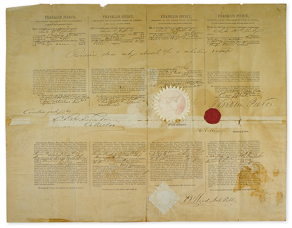 PIERCE, FRANKLIN. Partly-printed Document Signed, as President,